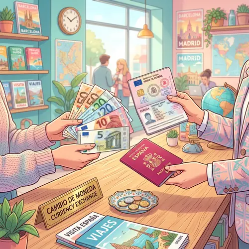 Euros Exchange for Spanish Passport - Bright Illustration