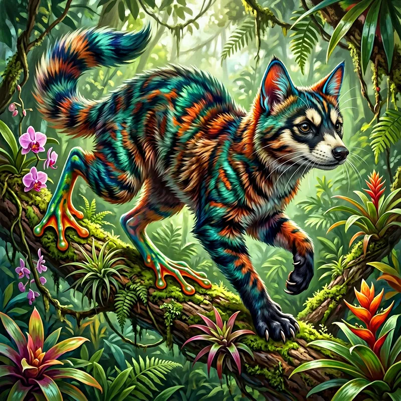 Fantastical Creature: Cat, Husky & Frog Fusion