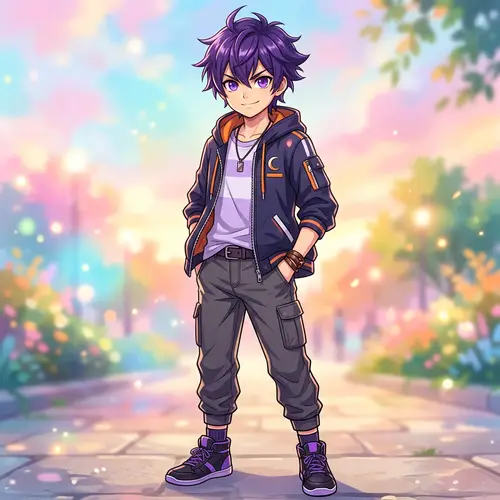 Captivating Boy with Purple Hair and Eyes | Anime Art