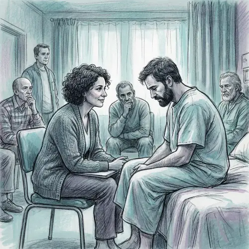 Empathetic Female Hispanic Psychiatrist in Diverse Ward Sketch