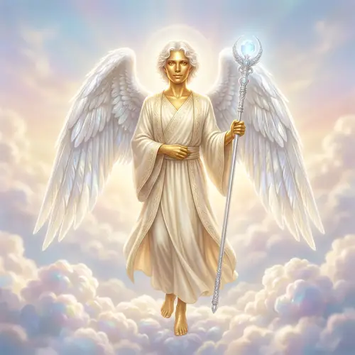 Celestial Angel with Gleaming Wings and Resplendent Staff