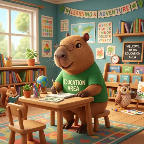 Animated Capybara in Education Area Shirt