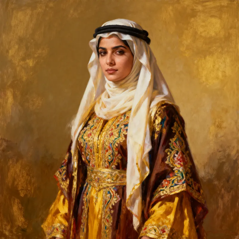 Portrait of a Qatari Woman in Traditional Dress