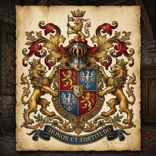 Noble Family Crest with Lions and Heraldic Designs