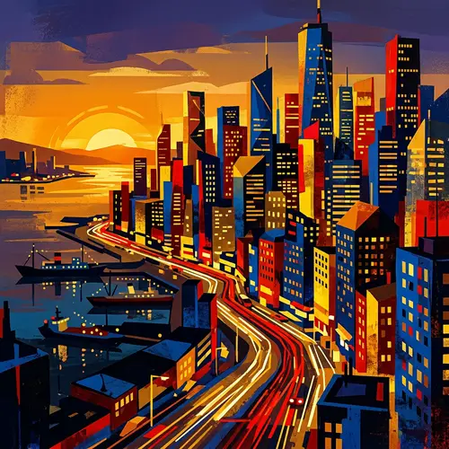 Abstract Cityscape Art: Vibrant City Life