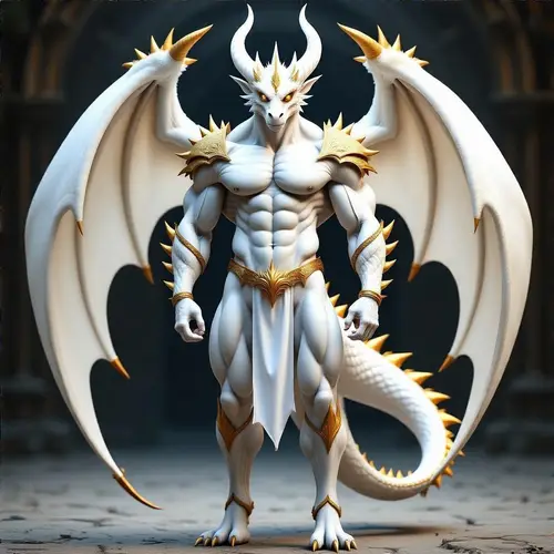 Majestic White Dragon Man with Golden Eyes
