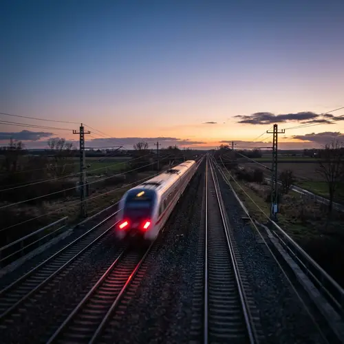 High-Speed Express Train Escaping Into the Dusk Sky