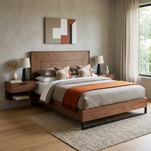 Contemporary Queen Bed with Headboard & Side Tables | Modern Design