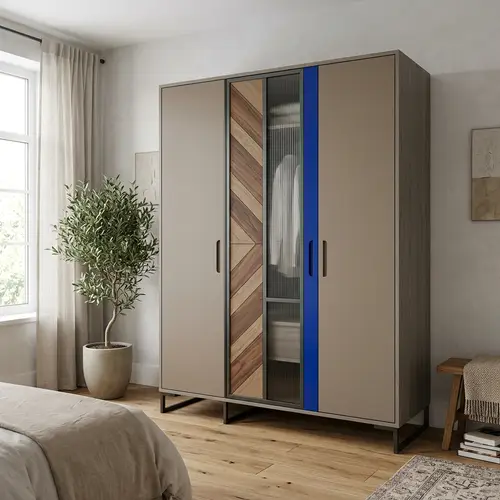 Contemporary 3-Door Wardrobe with Minimalist Design | Earth Tones