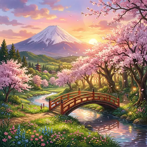 Majestic Snow-Capped Mountain and Enchanted Forest Landscape