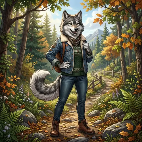Stylish Anthropomorphic Wolf Character in Contemporary Clothing