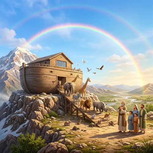 Noah's Ark at Mount Ararat: Joyful Scene of Biodiversity After the Flood