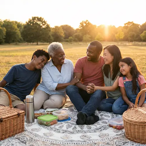 Heartwarming Family Picnic: Gratitude & Respect Amidst Sunset