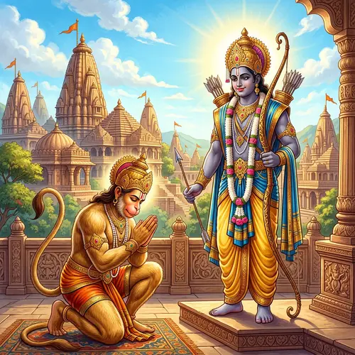 Lord Rama and Hanuman: Epic Indian Mythology Scene