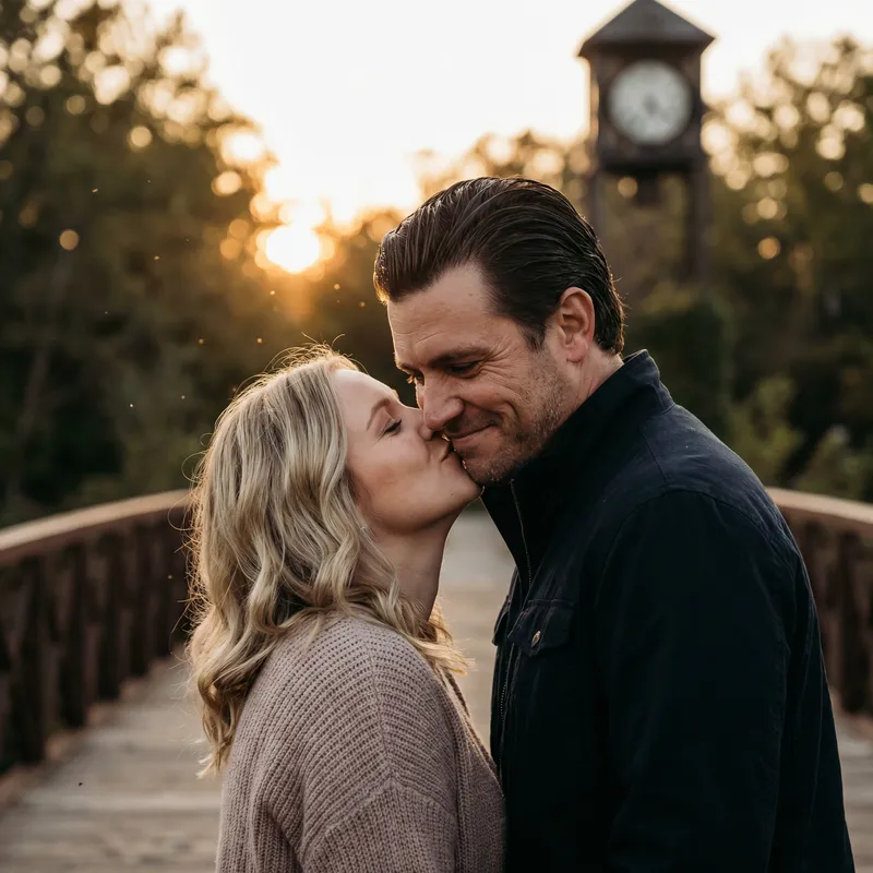 Tender Moment Captured in Time: Intimate Twilight Kiss Tender Moment Captured in Time: Intimate Twilight Kiss