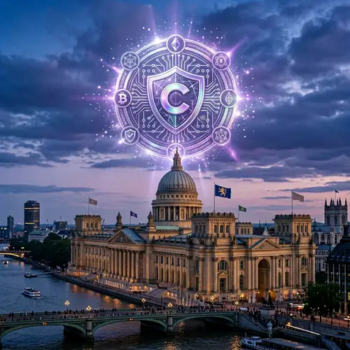 Grand Parliament Architecture with Crypto Token Emblem