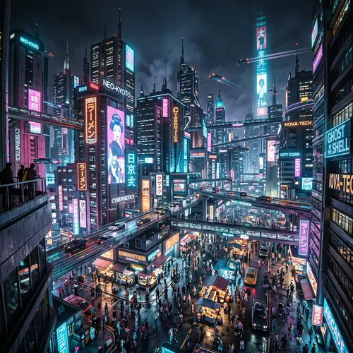 Futuristic Cyberpunk Cityscape at Night | Neon Urban Metropolis