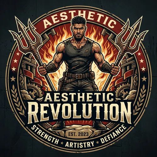 Aesthetic Revolution Logo | Empowering Man with Trident Design