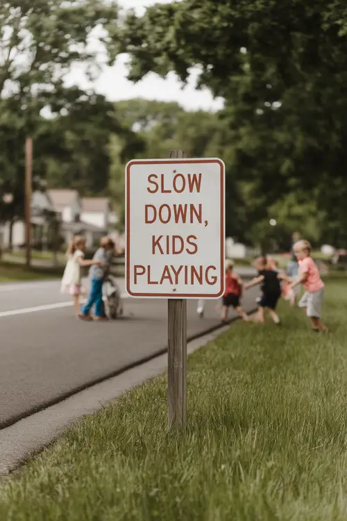 Slow Down, Kids Playing Sign | Safety First