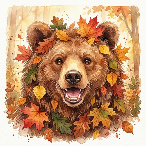 Cute Bear Head Watercolor Print for Children