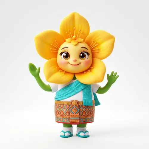 Cute 3D Kangkra Flower Mascot - Pixar Style