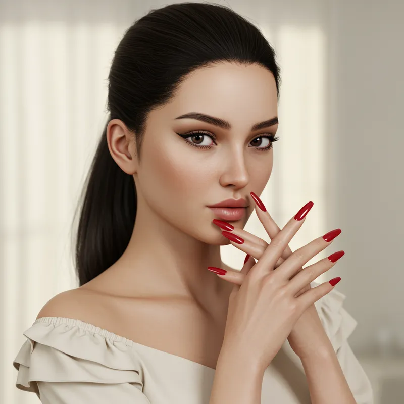 Stylish Lady with Long Red Nails