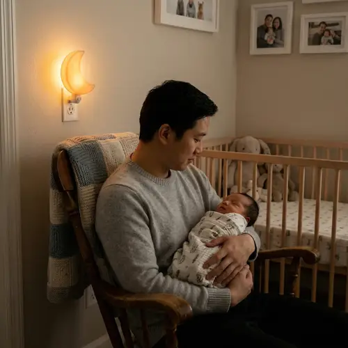 Serene Nursery Room with Parent and Newborn Daughter