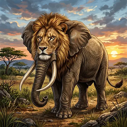 Majestic Hybrid Animal: Elephant Cat Lion Fusion