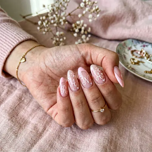 Cute Pink French Nails with Ainara Design