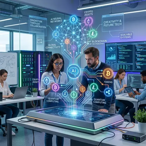 Innovative Digital Technology with Cryptocurrency Symbols - AI Progression