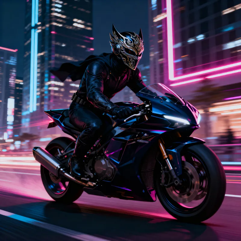 Masked Rider: Futuristic Hero on a Motorbike