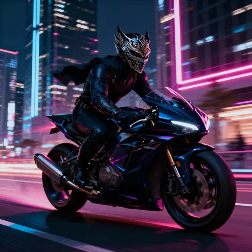 Masked Rider: Futuristic Hero on a Motorbike
