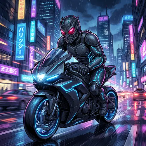 Masked Rider: Futuristic Hero on a Motorbike