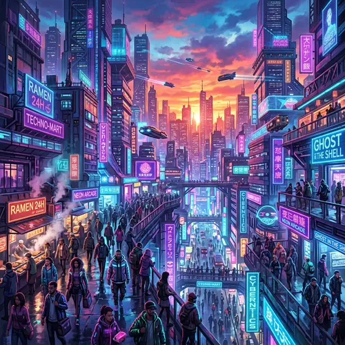 Futuristic Cyberpunk Cityscape at Sunset | Dynamic Light Effects