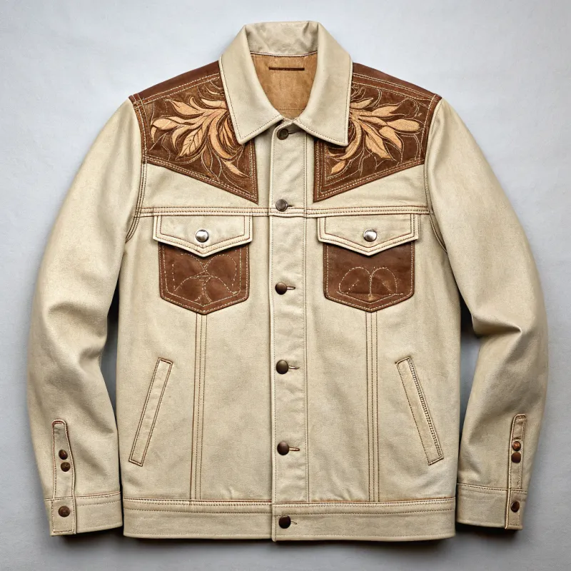 Beige Denim Jacket with Cow Hind Detail