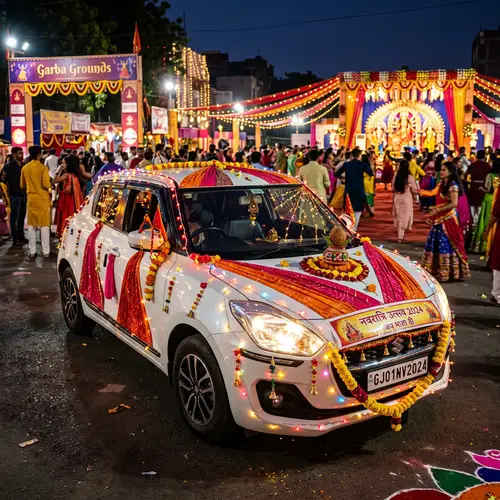 Festive Hyundai Aura Car Decoration for Navratri