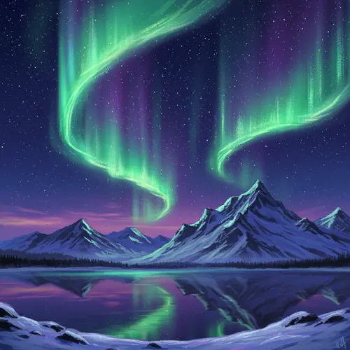 Ethereal Northern Lights Over Snowy Mountains