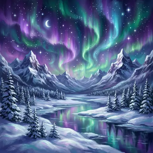 Ethereal Northern Lights Over Snowy Mountains