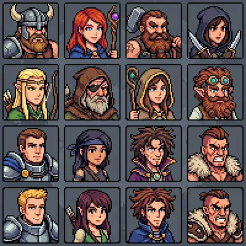 12 Unique Adventurer Pixel Art Busts in 64x64 Style