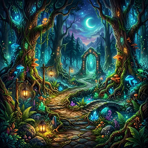 Saturated Fantasy Forest Digital Art