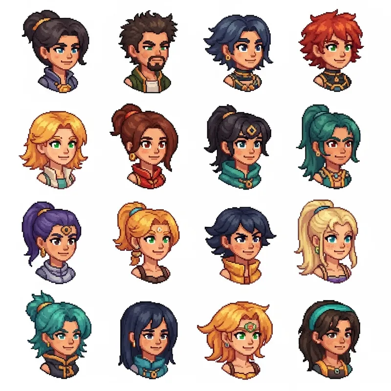 12 Unique Adventurer Pixel Art Busts in 64x64 Style 12 Unique Adventurer Pixel Art Busts in 64x64 Style