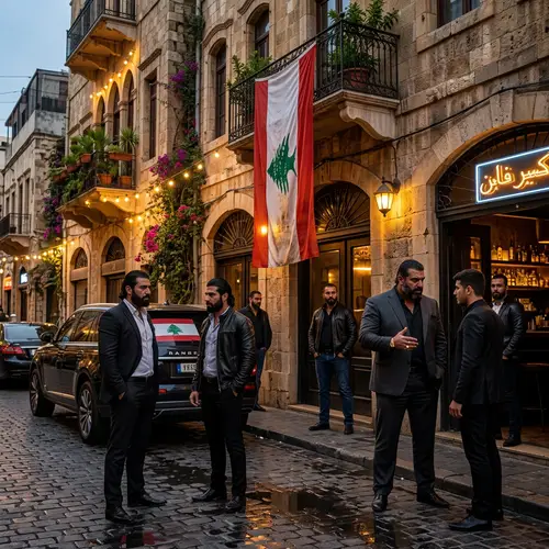 Gritty Mafia Setting in Lebanon with Strong Characters and Lebanese Flag