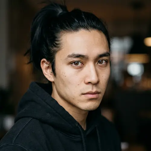 Expressive Brown Eyes: Asian Man Close-Up Portrait