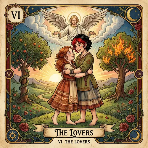 Tarot Card Lovers: Embrace of Two Girls