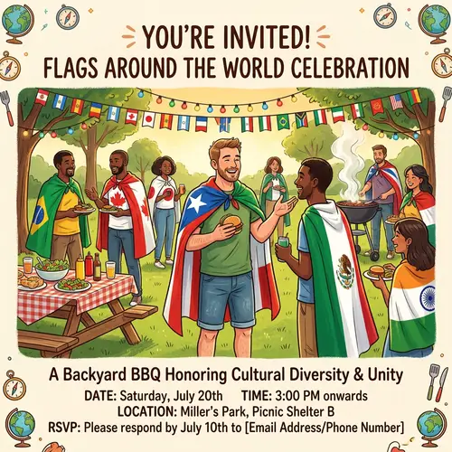 Flags Around The World Celebration BBQ Invitation