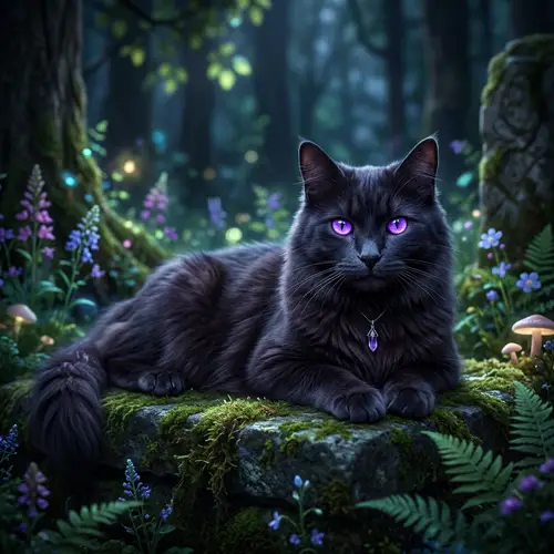 Majestic Feline with Violet Eyes - A Captivating Scene