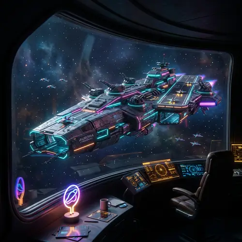 Epic Cyberpunk Space Art: Captain's Cabin View