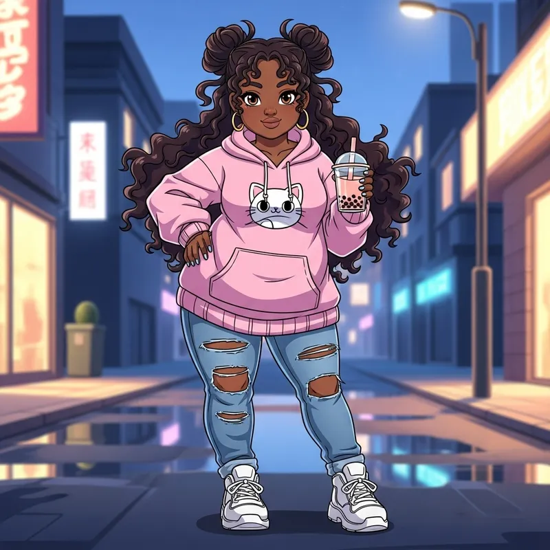 Cute Dark Skin Chubby Anime Girl Art