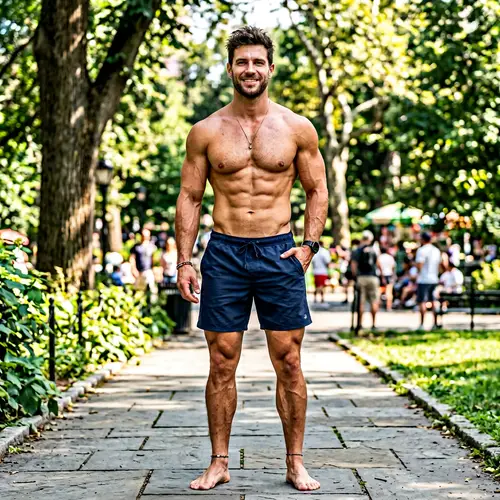 Charismatic Muscular Man in Shorts - Full Body Shot