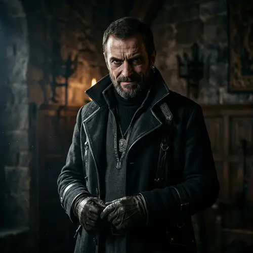 Sinister Villain Character in Dark Attire